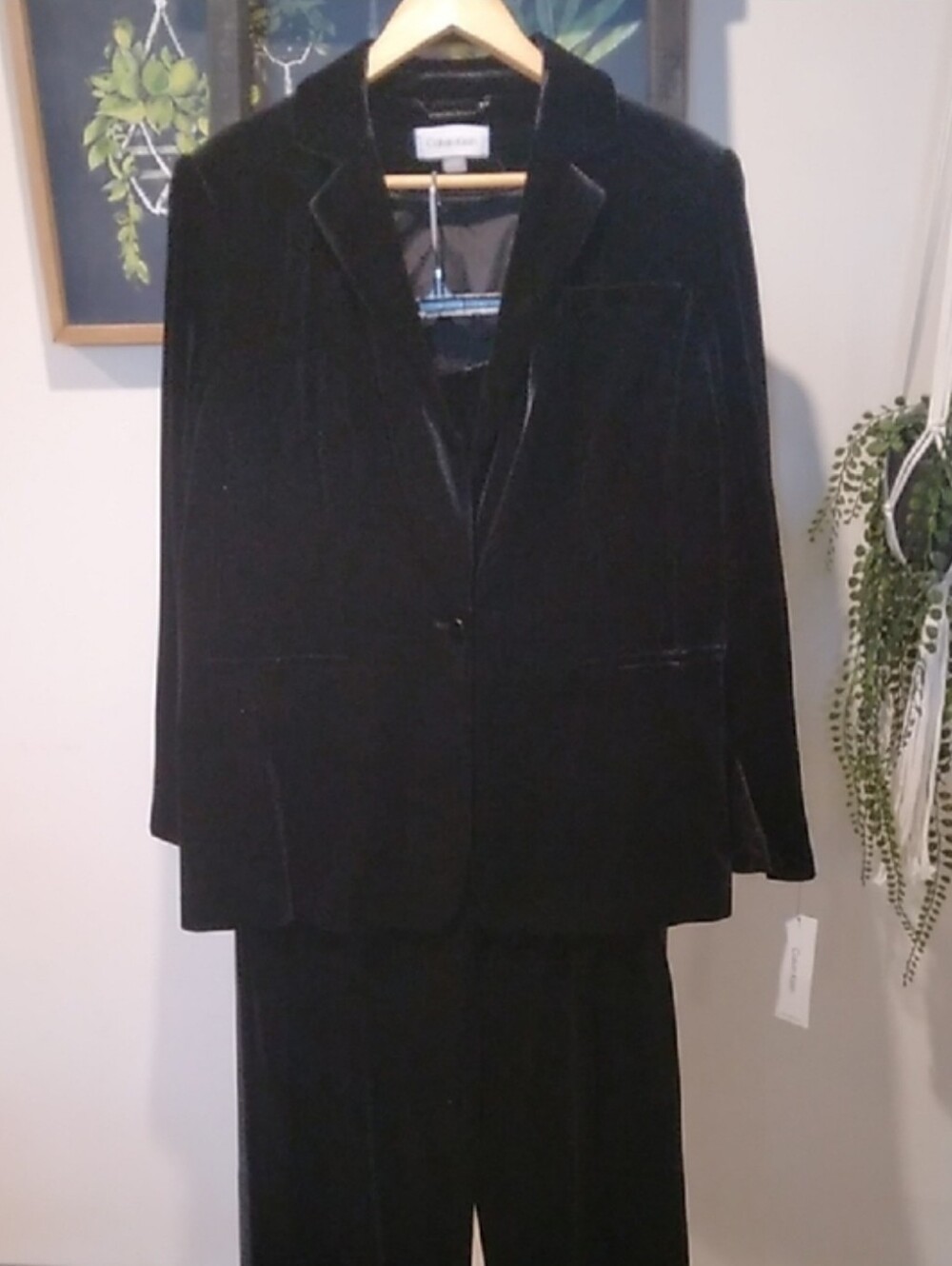 Calvin Klein Black Velvet Two-Piece Pantsuit